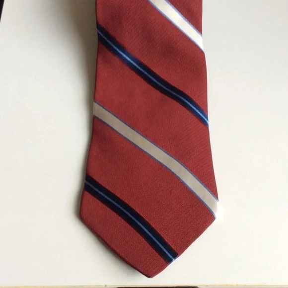 Tommy Hilfiger Maroon & Blue Striped Silk Tie - Picture 3 of 7